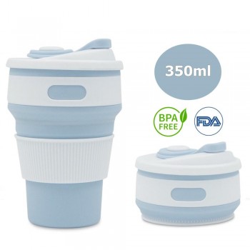 Collapsible Silicone Cup 350ml Silicone Mug Portable Foldable Coffee Tea Cup For Outdoor Travel - Light Blue