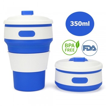 Collapsible Silicone Cup 350ml Silicone Mug Portable Foldable Coffee Tea Cup For Outdoor Travel - Blue