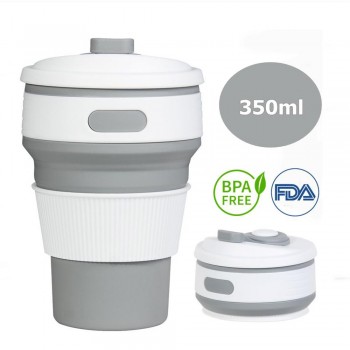 Collapsible Silicone Cup 350ml Silicone Mug Portable Foldable Coffee Tea Cup For Outdoor Travel - Grey