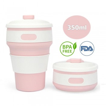 Collapsible Silicone Cup 350ml Silicone Mug Portable Foldable Coffee Tea Cup For Outdoor Travel - Pink