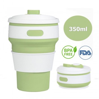 Collapsible Silicone Cup 350ml Silicone Mug Portable Foldable Coffee Tea Cup For Outdoor Travel - Green